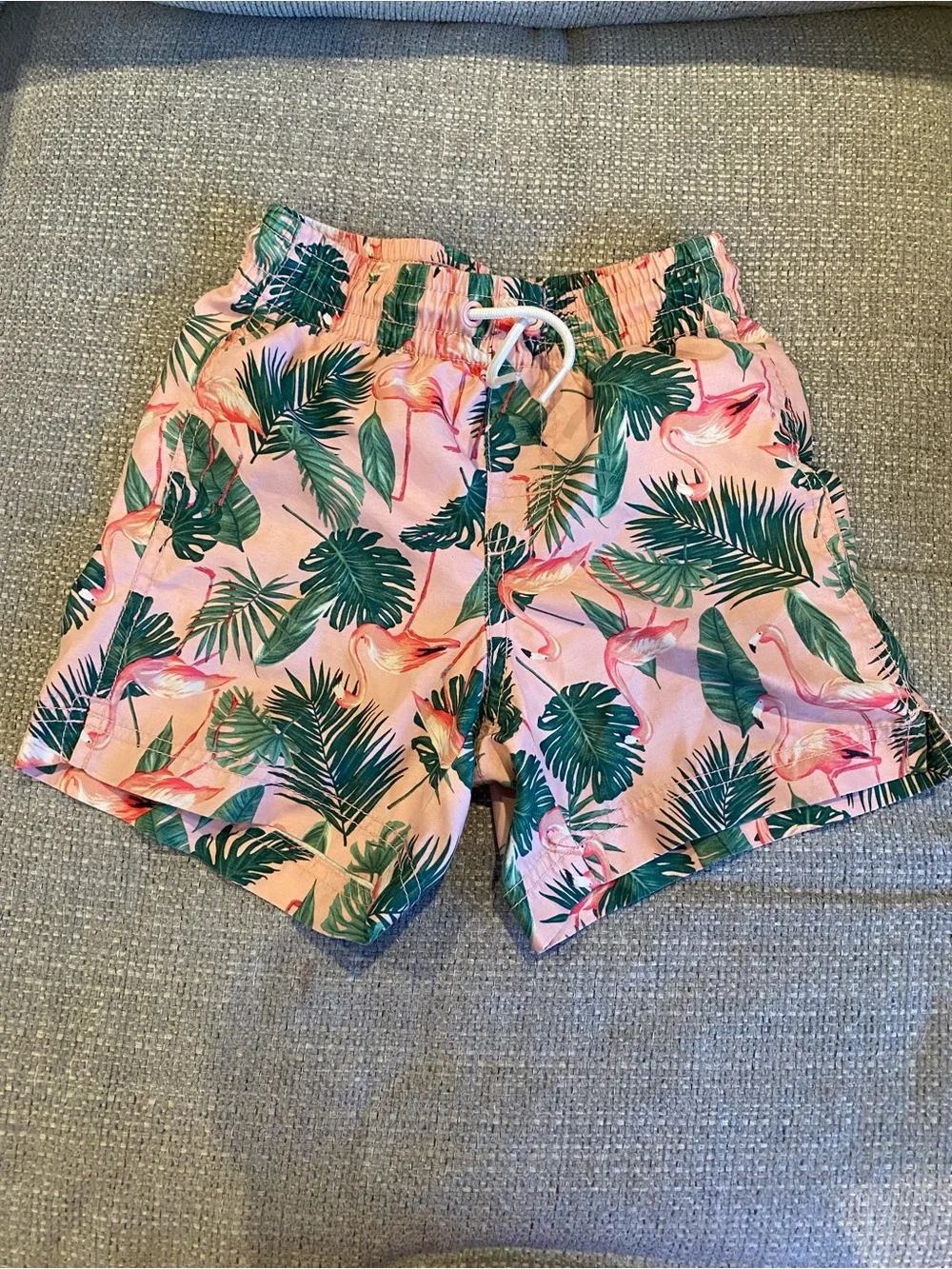 Old Navy Pink Tropical Flamingo Print Drawstring Swim Trunks